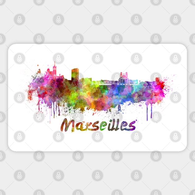 Marseilles skyline in watercolor Magnet by PaulrommerArt